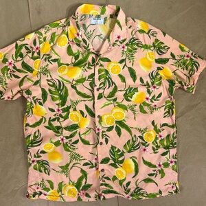 Old Navy Men's Pink Lemon Print Camp Shirt